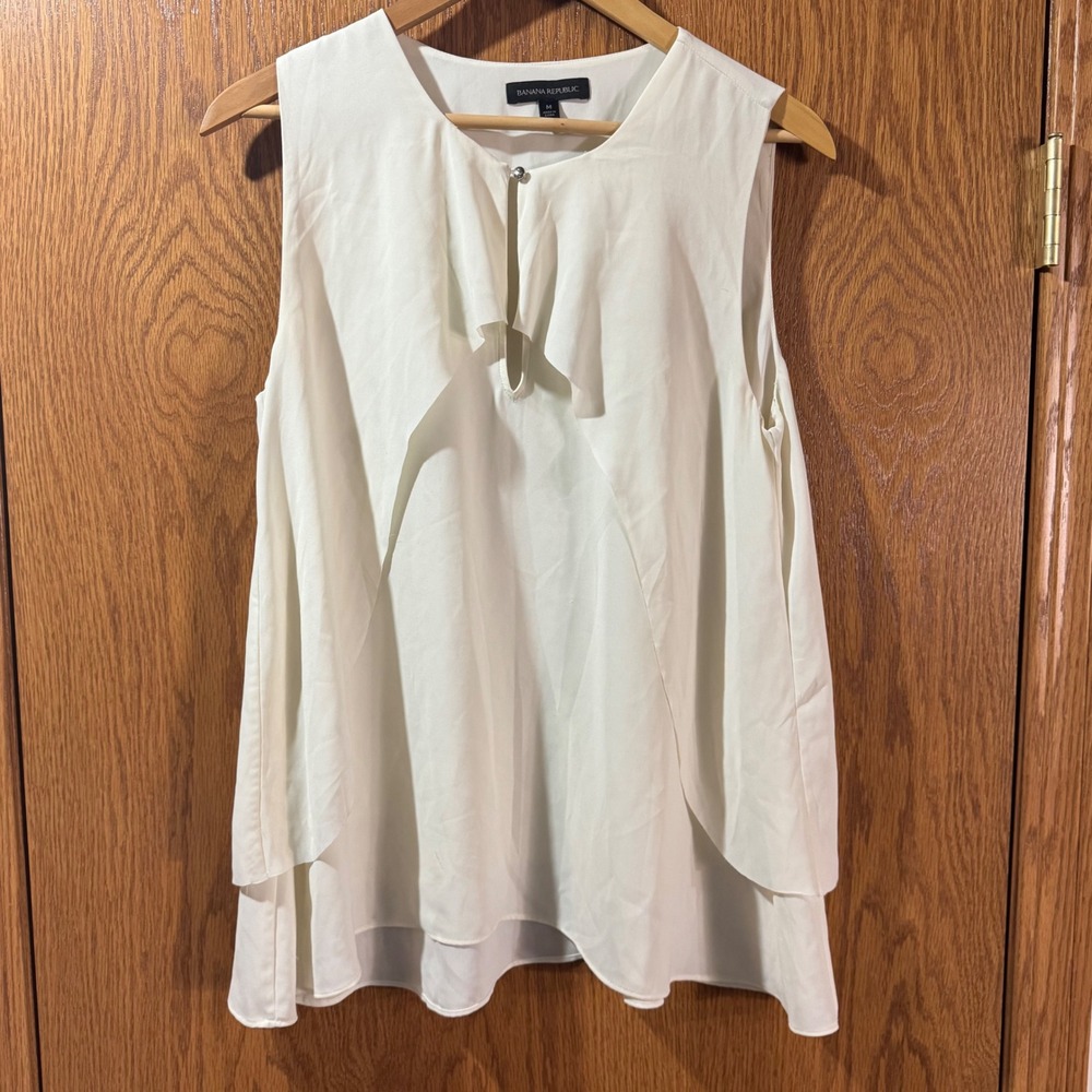 Banana‎ Republic Womens Ivory Layered Front Keyhole Sleeveless Blouse Medium